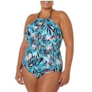 Party Palm High Neck One Piece Swimsuit. Lg. NWT